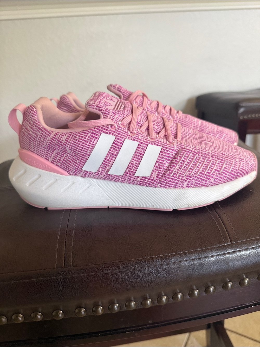 Kids Pink Athletic Sneakers with White Stripes